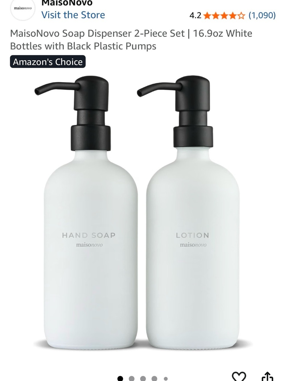 White Hand Soap & Lotion Pump Bottle Set with Black Pumps